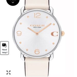 Coach Women's Elliot Chalk White Leather Strap Watch, 36mm NWT